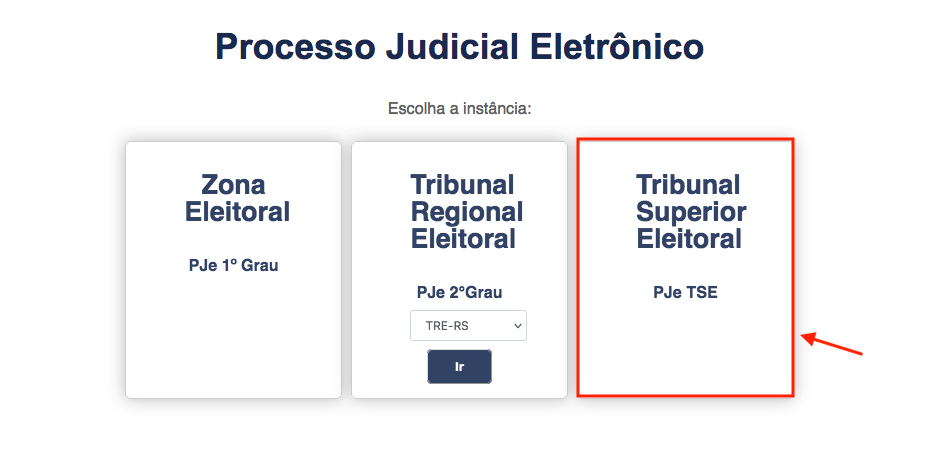 LInk para acessar o PJe do TSE.