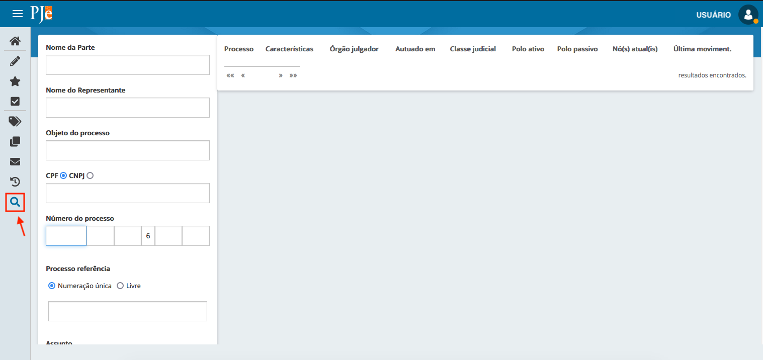 Imagem da tela da consulta processual.