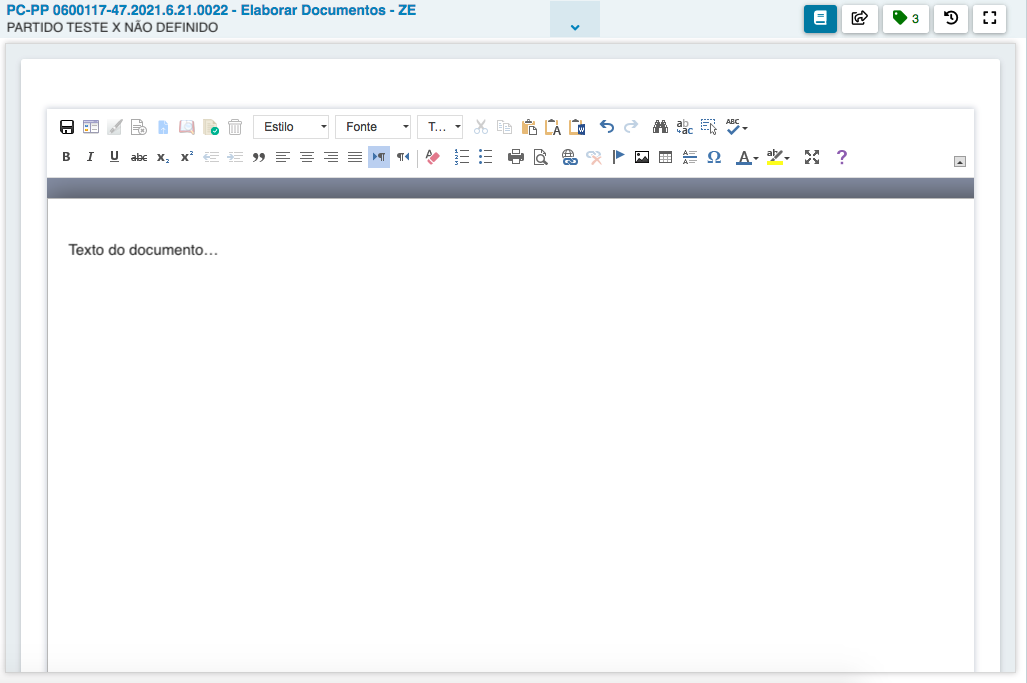 Imagem da tela Elaborar Documentos - ZE.