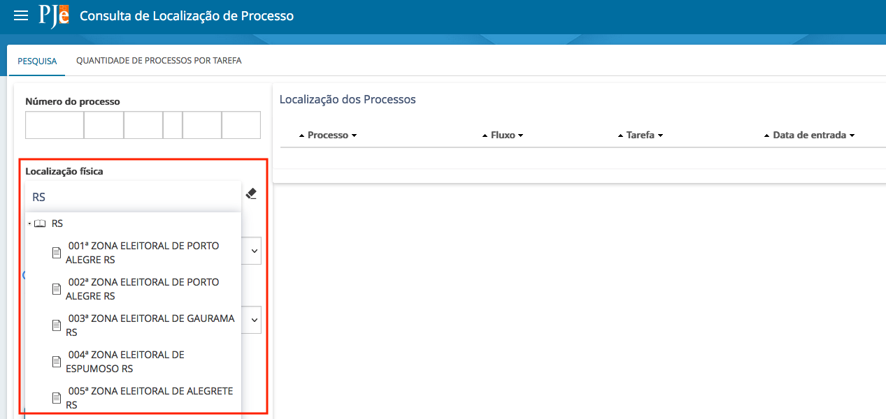 Imagem do campo Localização Física, na tela de consulta de localizações.