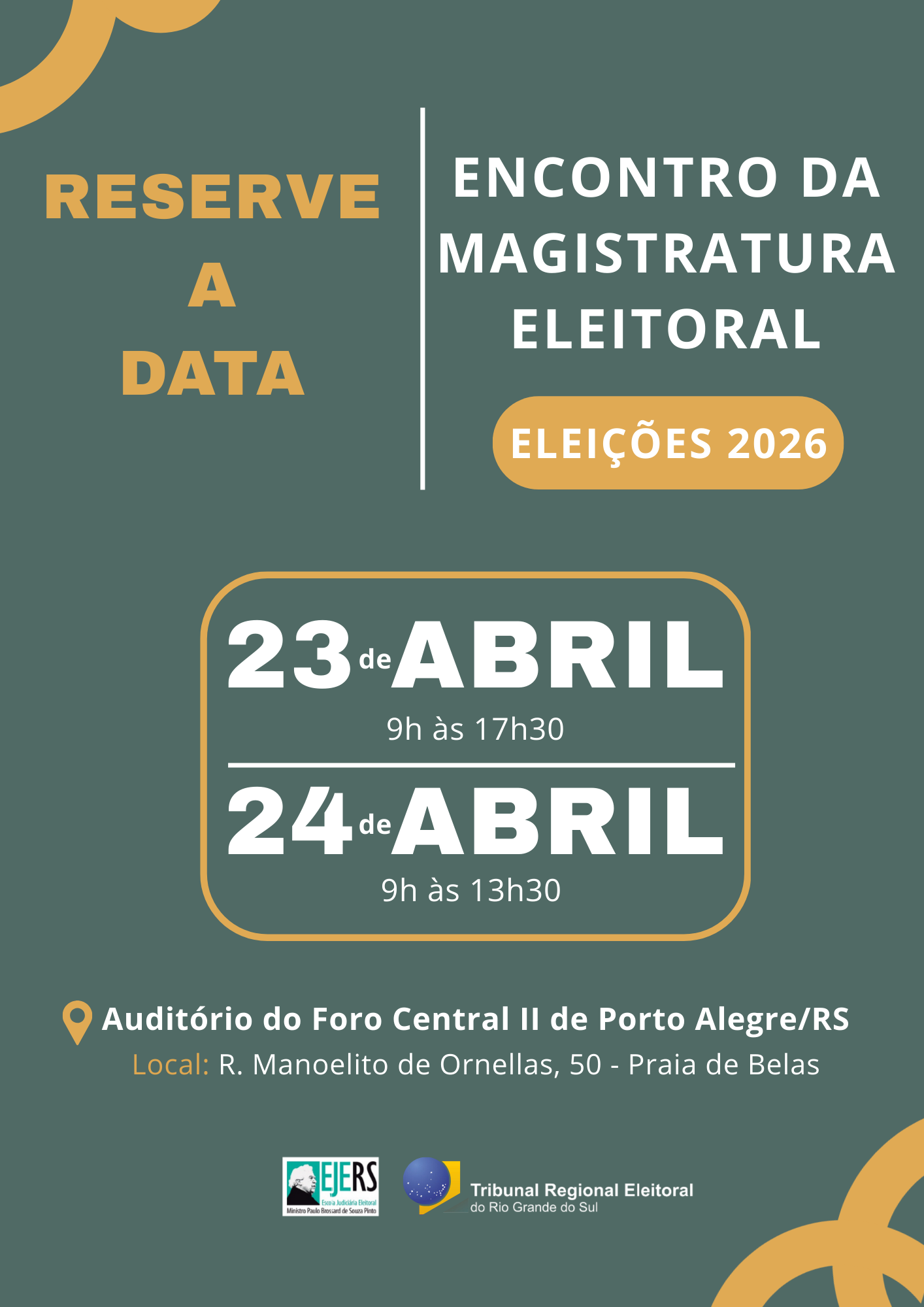 #Paratodosverem Card verde, com formas geométricas amarelas, anuncia o Encontro da Magistratura Eleitoral – Eleições 2026. 