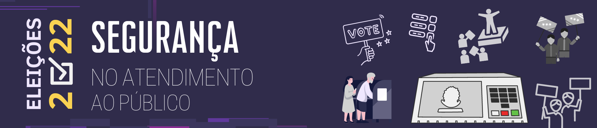 Título do curso à esquerda e figuras representando o processo eleitoral à direita.